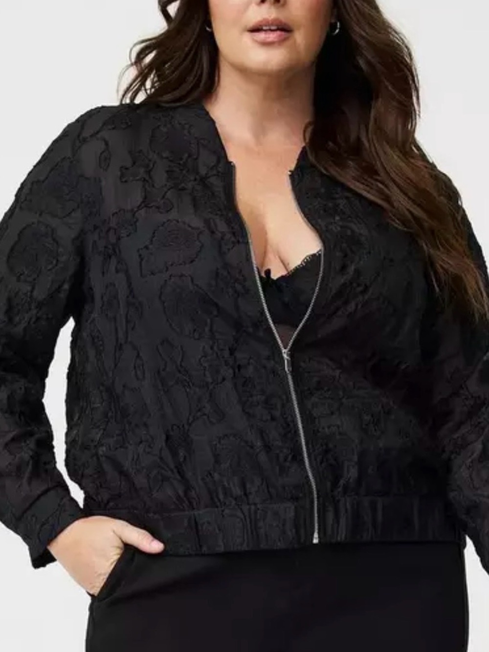 Torrid Black Textured Jacquard Bomber Jacket Size 00 - Picture 9 of 9
